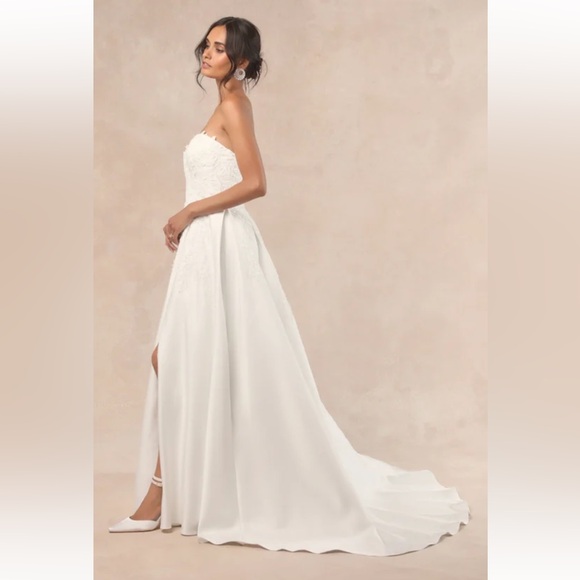 NWT Lulus Now and Always White Beaded Embroidered Strapless Gown - Picture 3 of 7